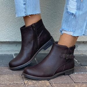 NIB Brown Distressed Chelsea Buckle Ankle Booties